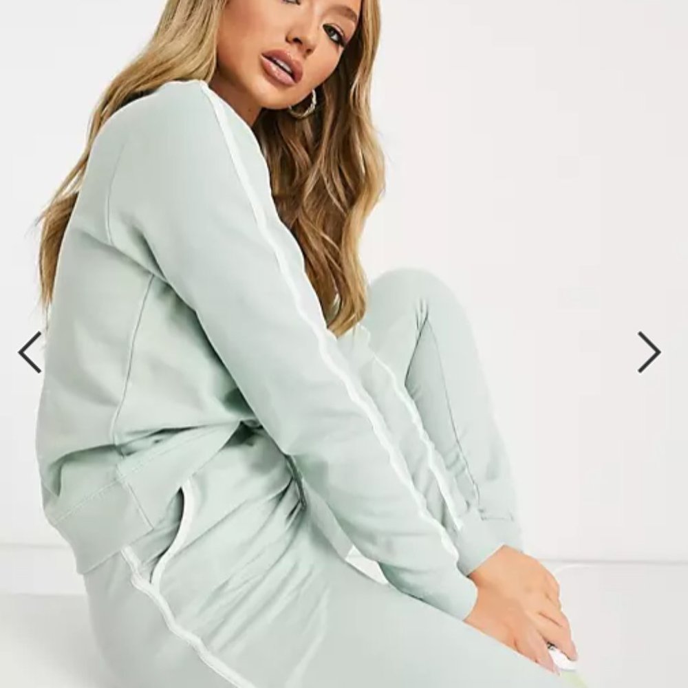 ASOS DESIGN Tall tracksuit with contrast banding in organic cotton, sage green